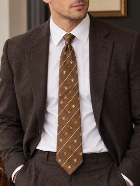 Vintage Versace Classic V2 100% Silk Medusa Tie Brown Gold 4” Wide